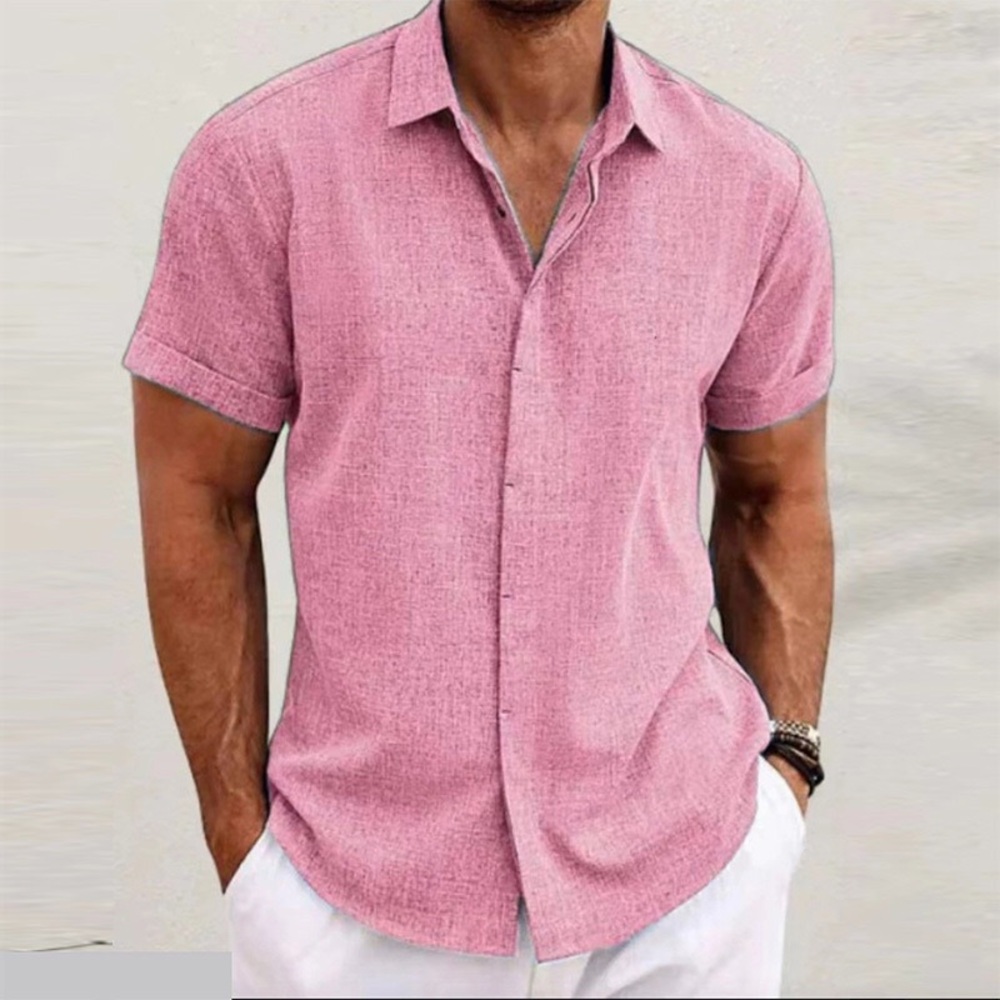 Casual Pink Button Down Shirt for Men